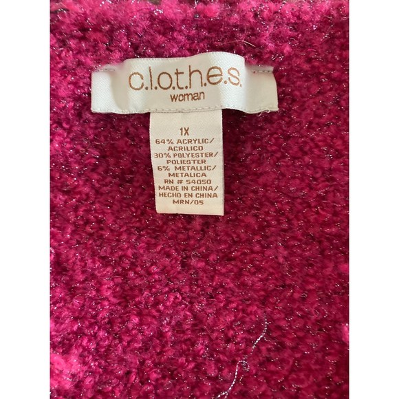 C.L.O.T.H.E.S hot pink fringe cardigan size 1x - Picture 2 of 5